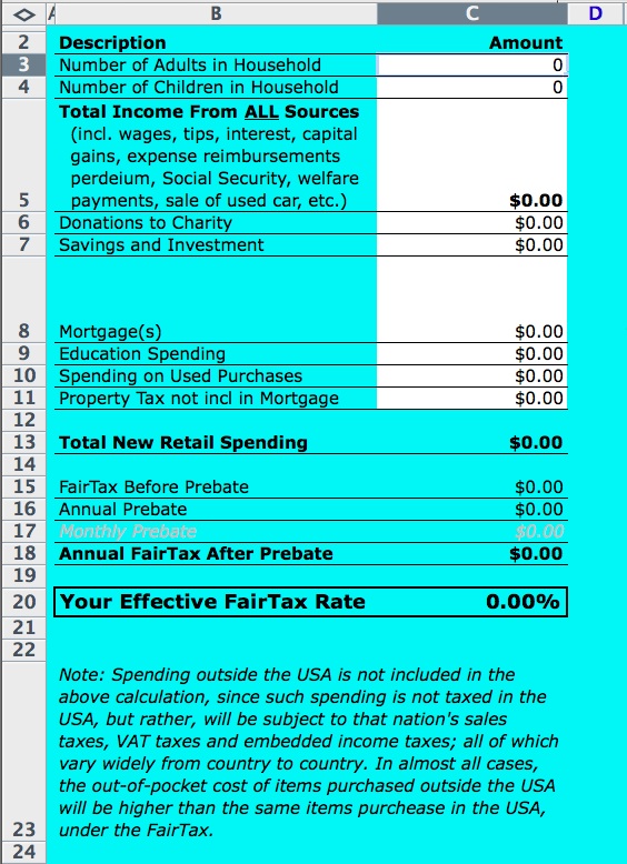 FairTax Rate Calculator Spreadsheet Available | The book that ...